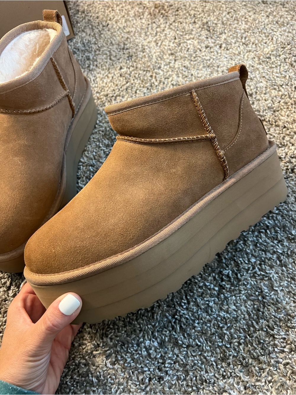 Women's Tan Platform Suede Ankle Boots - Ultra Mini Platform
